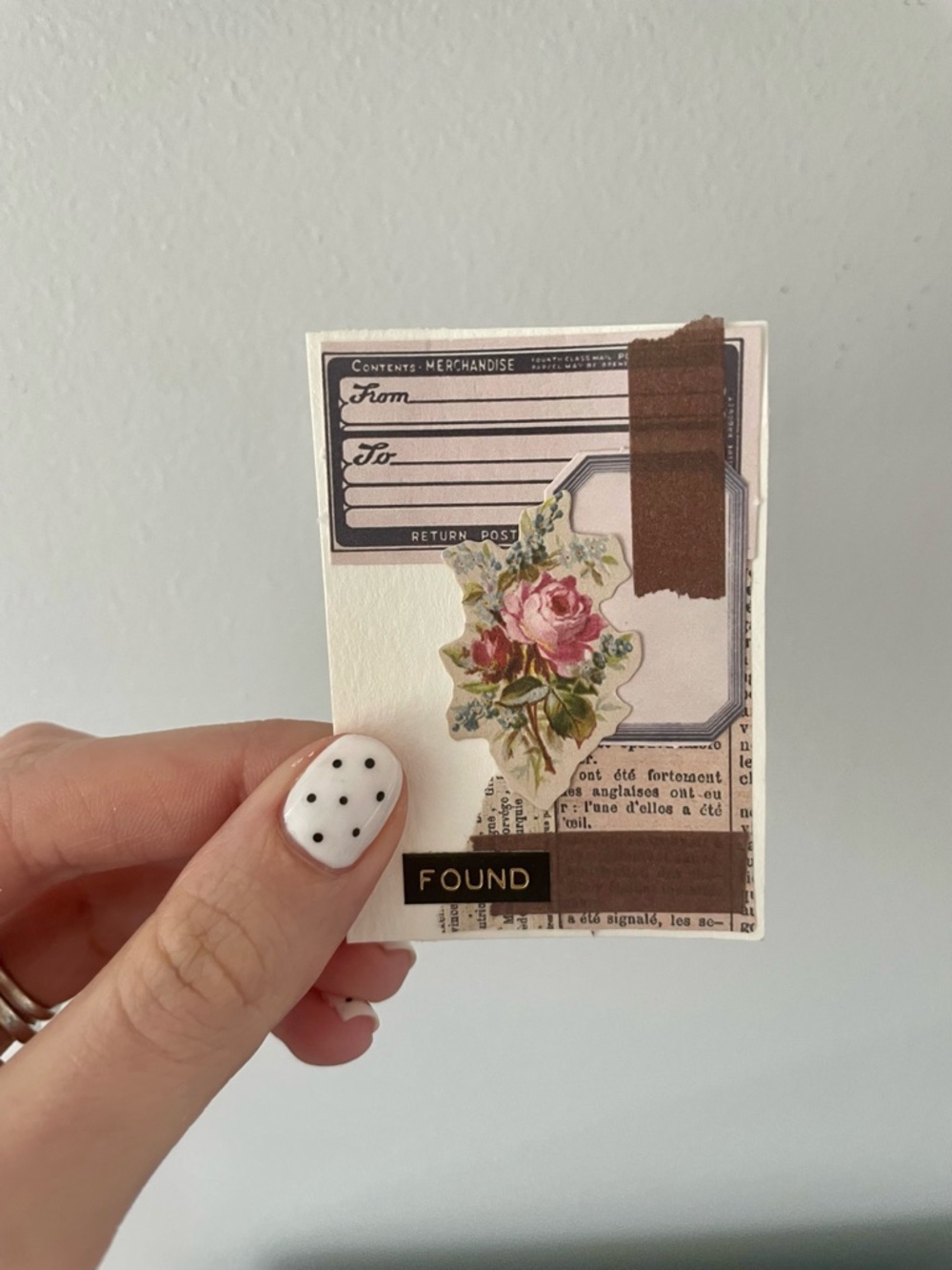 Vintage Floral Collage Sticker with 'FOUND' Accent